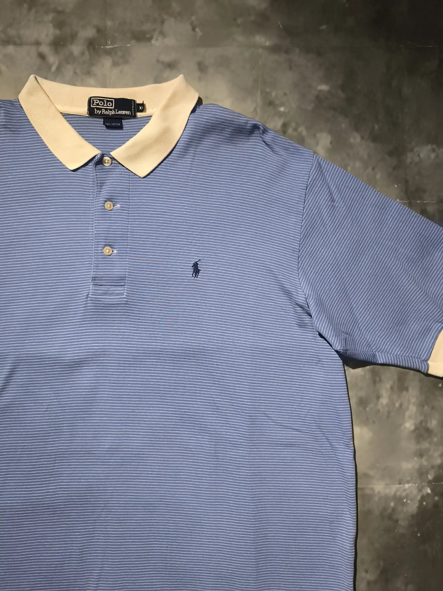 Ralph Lauren Csíkos Galléros Póló - Kék (Férfi/XL)