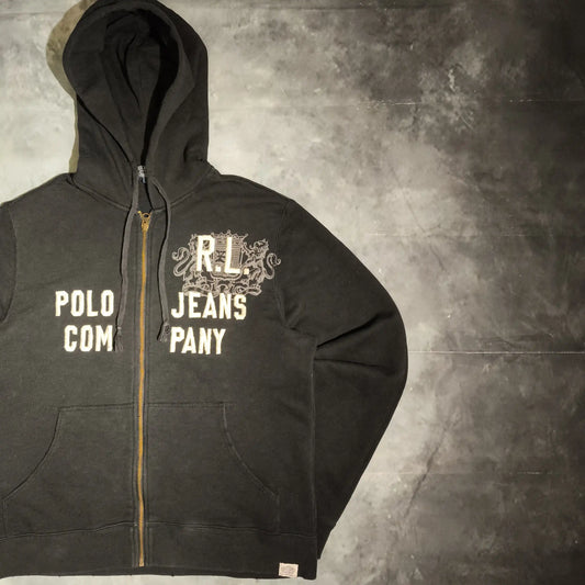 Ralph Lauren Vintage Cipzáras Kapucnis Pulóver Hoodie - Fekete (Férfi/M)