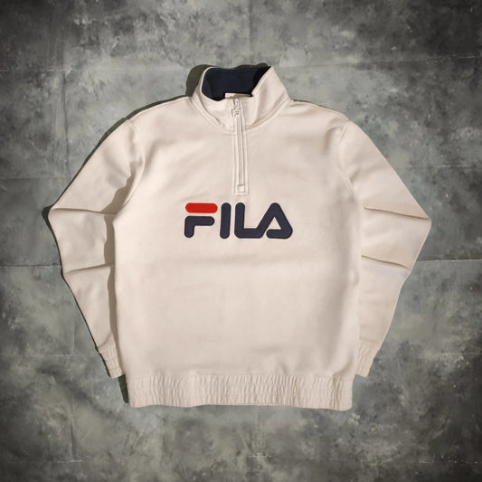 Vintage Fila Félcipzáras Pulóver Sweatshirt - Fehér (Férfi/S)