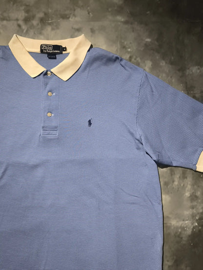 Ralph Lauren Csíkos Galléros Póló - Kék (Férfi/XL)