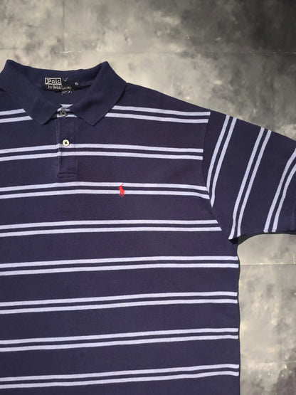 Ralph Lauren Csíkos Galléros Póló - Kék (Férfi/XL)