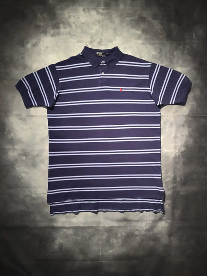 Ralph Lauren Csíkos Galléros Póló - Kék (Férfi/XL)