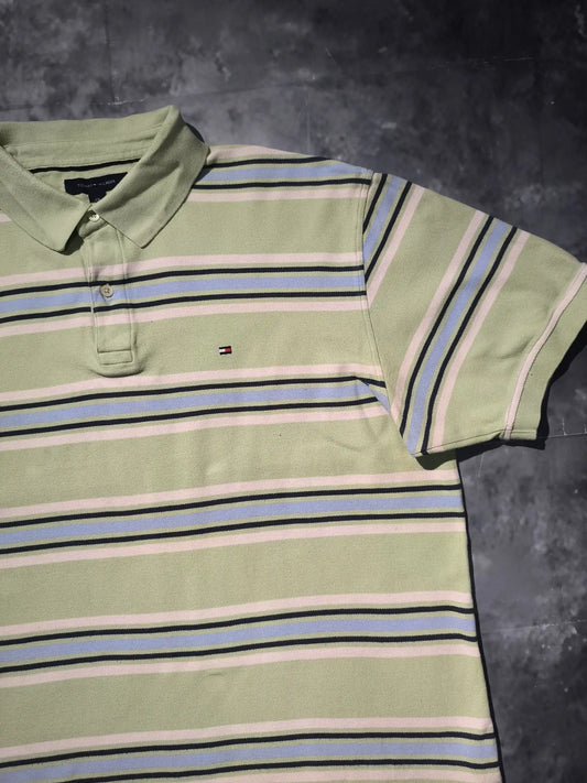 Tommy Hilfiger Csíkos Galléros Póló - Zöld (Férfi/XXL)